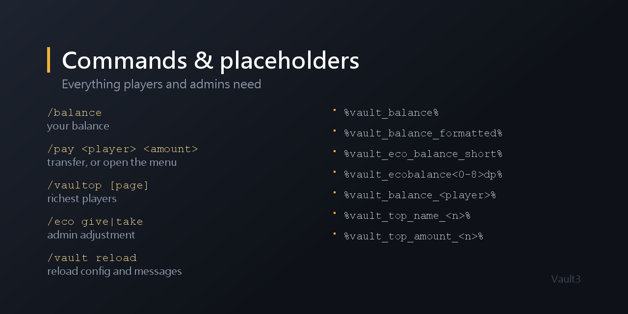 Commands and placeholders